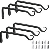Worth Garden 6-Pack 7"" Plant Hanger Bracket - Forged Wrought Iron Powder-Coated Heavy Duty Wall Hook - Black Plant Hanging Hooks - Durable And Stable For Bird Feeders  Planters Indoor & Outdoor