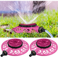 Ninehaoou 2 Pcs Lawn Sprinkler With Metal Decorative Base 8 Pattern Stationary Water Sprinkler Automatic Turret Pattern Sprinkler For Watering Yard  Lawns  Garden  Odd Shaped Areas (Pink)