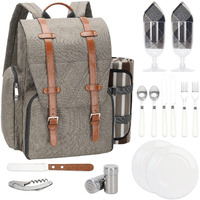 Picnic Backpack For 2 Person With Large Insulated Cooler Bag  Picnic Basket Set With Wine Pouch  Waterproof Picnic Blanket & Cutlery Set. Perfect For Beach  Camping Wedding Gift For Couple.Beige
