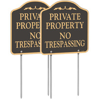 Yhaiatta Large (2 Pack) No Trespassing Signs Private Property  Metal  Aluminum  Includes Metal Yard Stakes For Easy Installation  12X12 Inches
