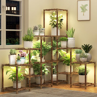 Homkirt Large Corner Plant Stand With Grow Light  Plant Shelf Indoor Flower Stand For Living Room Patio Garden Home Decor