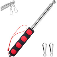 Bonwin 1.6M Telescopic Handheld Flagpoles With Clips  5.25 Feet Thick Portable Stainless Steel Telescopic Banner Flag Pole - Tour Guide Flag Pole - Teaching Pointer Stick (5 Ft  Red Black 1 Pack)