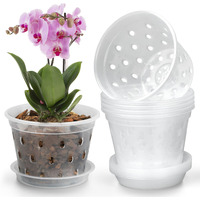 Yopikuu Orchid Pot 3 4 5 6 Inch 8 Pack Orchid Pots With Holes And Saucers Clear Plastic Flower Plant Pot For Indoor Outdoor Plants Slotted Orchids Planter(4Inch)