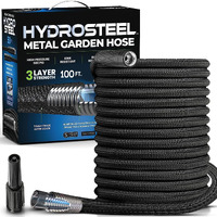 Hydrosteel Metal Garden Hose 100 Ft With Nozzle  Water Hose 100Ft  Heavy Duty 3X Layer Stainless Steel Flexible 100 Ft Garden Hose  Lightweight  Easy To Coil  Kink Resistant  500 Psi As Seen On Tv