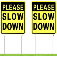Kichwit 2 Pack Double Sided Please Slow Down Sign Plastic Yard Signs With Metal Stakes  Sign Measures 11.8 X 15.7 Inches