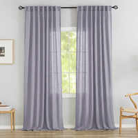 Lilac Purple Linen Back Tab Curtains 96 Inches Long 2 Panels Set For Modern Farmhouse - Hooks Belt Pleated Easy Sliding Semi Sheer Thick Decorative Drapes Rod Pocket Light Filtering Curtains