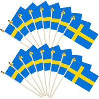 16 Pack Small Sweden Flags On Stick - Mini Swedish Flags With Kid-Safe Spear Top - 5X8 Inch Wooden Pole Hand Held Stick Flags For Patriotic Decorations Parades Parties National Flags