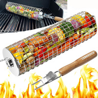 Cebervice Rolling Grill Baskets For Outdoor Grill Secure Lid Lock  Thickened Sus304 Stainless Steel  Removable Handle  Bbq Grilling Tools For Veggies Fish Meat  Barbeque Griller Accessories Gifts For Men Dad