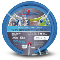 Bluseal Hot/Cold Water Rubber Garden Hose  100% Rubber  Ultra-Light  Super Strong  500 Psi  50F To 190F Degrees  High Strength Polyester Braided (5/8"" X 15')