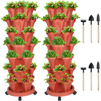 Vertical Planter 7 Tier Stackable Planters Garden Planters Strawberry Herb Flower And Vegetable Planter Indoor Outdoor Gardening Pots With Removable Wheels And Tools 2-Pack