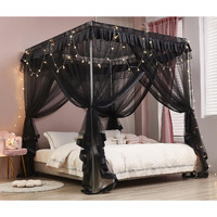 Mengersi Canopy Bed Curtains Bed Canopy Royal Luxurious Cozy Drapes Netting- Elegant Bed Sheer Bedroom Decoration Accessories For Adults Black California King