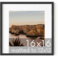 Haus And Hues Solid Oak 16 X16  Picture Frame Matted To 12 X12  - 16X16 Square Picture Frame  16 X 16 Frame Black  16 X 16 Picture Square Frame  Black Frame For Gallery Wall (Black Frame)