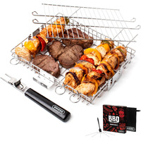 Shizzo Adjustable Grill Basket  Barbecue Bbq Grilling  Stainless Steel Folding Portable Outdoor Camping Rack For Fish  Shrimp  Vegetables  Cooking Accessories  Gifts For Father  Husband