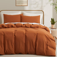 Lovque Burnt Orange Duvet Cover Full Size  100% Washed Cotton Linen Like Bedding Set With Zipper Closure (No Comforter)  80X90 Inches