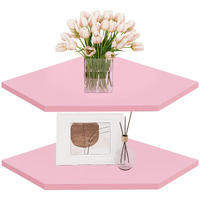 Homode Corner Floating Shelves  Corner Wall Shelf With Cord Hole  2 Tier Wood Hanging Corner Shelf For Bathroom  Bedroom  Living Room  Pink
