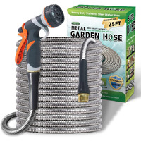 Lightweight Stainless Steel Garden Hose 25Ft - Kinkless Flexible Metal Garden Hose - Thorn Proof Steel Metal Water Hose With Solid Fittings For Garden  Outdoor Use (25Ft)