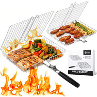 Grill Basket Set  2Pcs Bbq Grilling Baskets For Outdoor Grill With Removable Handle  Stainless Steel Camping Cooking Grill Accessories For Chicken  Fish  Vegetable  Steak Etc