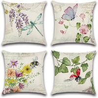 Artscope Set Of 4 Waterproof Throw Pillow Covers 18X18 Inches  Flower Plant Insect Pattern Decorative Cushion Covers  Perfect To Outdoor Patio Garden Living Room Sofa Farmhouse Decor