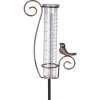 Venniy Rain Gauge Outdoor 7"" Glass Rain Gauge With Metal Stake  Decorative Bird Rain Gauge For Yard Garden Lawn Decor