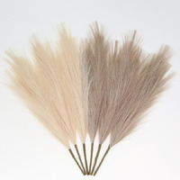 Zifty Faux Pampas Grass Decor 6-Pcs 17"" Fluffy Artificial Pompous Grass Short Pompas Boho Decor Fake Flower Bulrush Reed Grass For Vase Filler Farmhouse Home Wedding Fall Decor (Beige&Taupe)