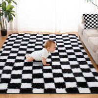 Super Soft Rug For Bedroom  4X6 Ft Black And White Area Rug Classic Checkered Shaggy Rug Anti-Skid High Pile Soft Fluffy Rug Fuzzy Carpet For Living Room Bedroom Kids Room Nursery  Dorm Home Decor