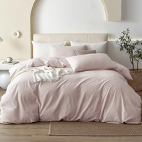 Jiyuan 100% Washed Cotton Duvet Cover Set Comfy Simple Style Soft Breathable Textured Durable Linen Feel Bedding For All Seasons King  Solid Greyish Pink