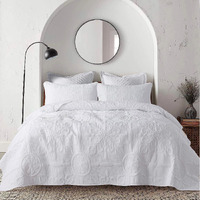Damask Quilt California Cal King Size Bedding Sets With Pillow Shams  Boho Oversized Lightweight Soft Bedspread Coverlet  White Quilted Blanket Thin Comforter Bed Cover  3 Pieces  118X106 Inches
