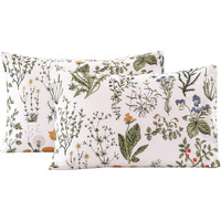 Ecocott 2 Pack Pillowcase Queen Size With Green Botanical Floral Leaves Pillow Cases Set  100% Cotton Queen Pillow Covers Envelope Closure (Queen  20""X30"")
