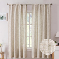 Tollpiz Short Linen Curtain Bedroom Rod Pocket Semi Sheer Curtains Burlap Light Filtering Thick Linen Drape For Living Room  38 X 54 Inches Long  Natural  Set Of 2 Panels