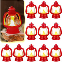 Ferraycle 12 Pcs Western Mini Lantern Decor 4 Inch Small Lantern Table Centerpiece Vintage Camping Hanging Lamp Ornaments Bulk For Halloween Christmas Cowboy Cowgirl Wedding Decorative (Red)