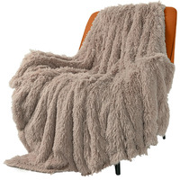 Toonow Extra Soft Fuzzy Faux Fur Throw Blanket 50""X60""  Reversible Lightweight Fluffy Cozy Plush Comfy Microfiber Fleece Decorative Shaggy Blanket For Couch Sofa Bed  Khaki