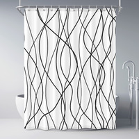 Punkray Black And White Striped Wavy Line Fabric Shower Curtain For Bathroom With 12 Hooks  Extra Long Shower Curtains For Bathroom 84 Inches Long  Weighted Hem Waterproof Bath Accessories