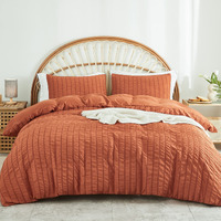 Avelom Terracotta Seersucker Duvet Cover Set King Size (104 X 90 Inches)  3 Pieces (1 Duvet Cover + 2 Pillow Cases)  Ultra Soft Washed Microfiber  Textured Duvet Cover With Zipper Closure  Corner Ties
