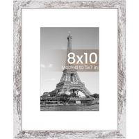 Upsimples 8X10 Picture Frame  Display Pictures 5X7 With Mat Or 8X10 Without Mat  Wall Hanging Photo Frame  Rustic White  1 Pack