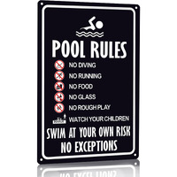 Crazysign Pool Rules Sign Warning Swim At Your Own Risk Vintage Tin Sign For Swimming Pool Water Park Beach Decor 8X12 Inches (3131)