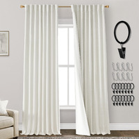 Linen Blackout Curtains 84 Inch Length 2 Panels Set For Living Room Black Out Pleated Back Tab Room Darkening Insulated Thermal Curtains For Winter Bedroom 84 Inches Long Cream Ivory Two Panel