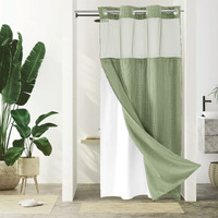 Gibelle Stall Small Shower Curtain 36X74  Waffle Weave Shower Curtain With Snap-In Fabric Liner Set  No Hooks Needed  Hotel Style With Mesh Top Window  Sage Green