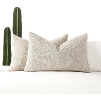 Romandeco Boucle Decorative Lumbar Pillow Covers For Couch Set Of 2  12X20 Inches  Beige