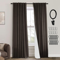 Panelsburg Dark Brown 96 Inch Length Living Room Bedroom Back Tab/Rod Pocket Room Darkening Thermal Insulated 100% Blackout Linen Curtains Set 2 Panels