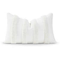 Hofdeco Premium Coastal Patio Tufted Indoor Outdoor Lumbar Pillow Cover Only  12""X20"" Water Resistant For Backyard  Couch  White Fluffy Stripes
