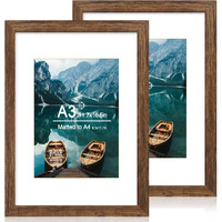 Hongkee A3 Frame Set Of 2  Rustic Brown Wood Style - Display Pictures A4 With Mat Or 11.7X16.5 Without Mat  Wall Mounting Horizontal And Vertical