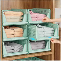 Snslxh 5 Pack Stackable Closet Storage Basket  Multifunctional & Foldable Closet Organizer For Bathroom Kitchen Laundry Room Wardrobe Storage  Space-Saving Clothes Storage Drawer Organizer  Green