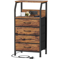 Furnulem Night Stand With Charging Station  Small Dresser With 4 Fabric Drawers  33.3 Inch Tall Bedside Table  Storage Tower For Closet  Entryway  Bedroom Furniture  3 Ways To Use  Rustic Brown