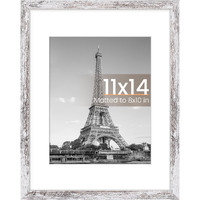 Upsimples 11X14 Picture Frame  Display Pictures 8X10 With Mat Or 11X14 Without Mat  Wall Hanging Photo Frame  Rustic White  1 Pack
