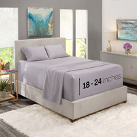 Nestl Extra Deep Pocket Sheets - Fits Mattress 18-24 Inches Deep  Extra Deep Pocket King Size Sheets Sets  4 Piece King Size Sheets  King Sheets Deep Pocket  Light Gray Lavender Sheets