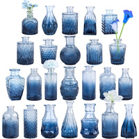 Tbwind Glass Bud Vase Set Of 24  Small Blue Flower Vases For Centerpieces In Bulk  Mini Vintage Vase For Wedding Decor  Single Flowers  And Home Table D?Cor