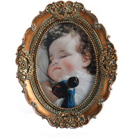 Vinlife Vintage Picture Frames 2.5X3.5 Oval Frame Wallet Size Picture Frames Small Picture Frame Antique Brass Mini Picture Frames Photo Gallery With Embossed Floral Bronze Gold