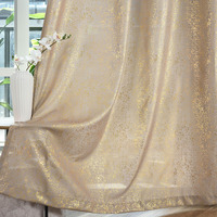 Terlytex Gold Curtains 63 Inch Length  Metallic Gold Foil Print Sparkle Curtains For Bedroom  Grommet Privacy Semi-Sheer Shimmer Gold Window Curtain 2 Panels  52 X 63 Inch  Gold Taupe