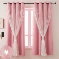 Ftinala Pink Blackout Curtains For Girls Bedroom Decor Star Cutouts Kids Curtains 84 Inches Long 1 Panel Baby Nursery Curtains Pink Room Decor Teens Girls Double Layer Aesthetic Curtains With Lace