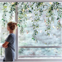 Whaline 9 Sheets Summer Flowers Window Clings Eucalyptus Flower Window Stickers Spring Plant Hanging Vine Floral Leaf Reusable Static Window Decals For Wedding Party Home Decor Supplies
